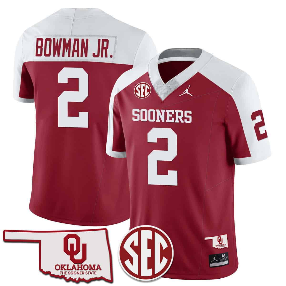 Men Oklahoma Sooners 2 Bowman jr Red 2024 SEC Patch Vapor Premier Limited NCAA Jersey